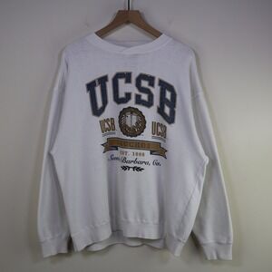 Vintage 90s UCSB Gauchos Sweatshirt Large White College Retro Crewneck